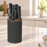 Set de cuțite de bucătărie cu suport și foarfecă, 7 piese, negru - imagine produs 3