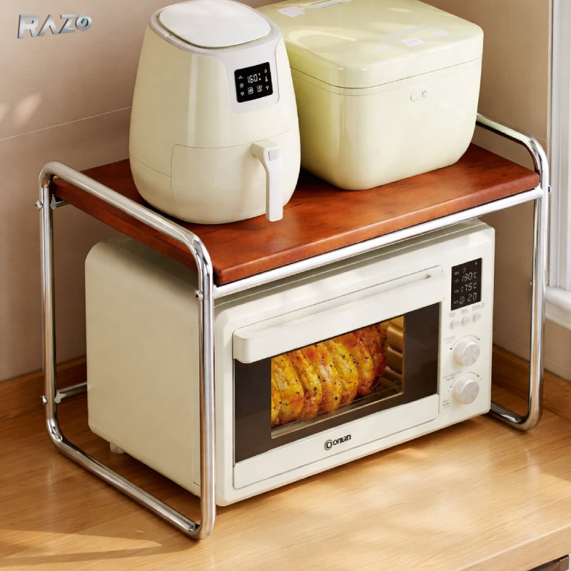 Raft pentru cuptor cu microunde RAZO, capacitate 20 kg, design modern, din otel galvanizat si blat MDF, suport pentru electrocasnice de bucatarie, dimensiuni 50.5x36x48.5 cm
