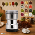Rasnita electrica cafea si condimente 80W RAZO, Bol inox, Lama metalica, Macinare rapida, Protectie supraincarcare, Utilizare sigura, Design compact