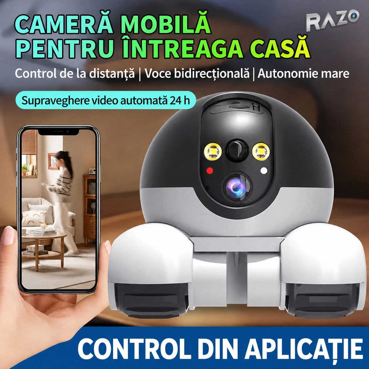 Robot inteligent de monitorizare pentru animale, cameră 1080P și control prin aplicație - imagine produs 4