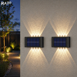 Set 2 lampi solare LED de perete cu iluminare dubla RAZO, Senzor zi-noapte, Iluminare sus-jos, Efect decorativ modern, Alimentare solara fara cabluri, Pornire automata, Design compact, Rezistent la apa