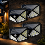 Set 4 lampi solare LED exterior RAZO, Senzor de miscare, 100 LED, IP65, Iluminare reglabila