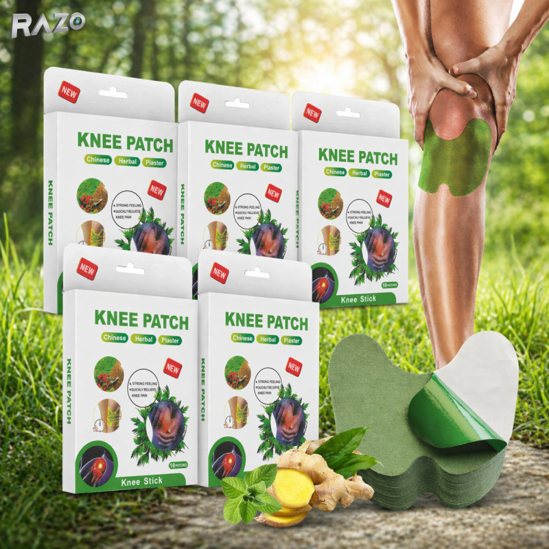Set 5 pachete plasturi pentru genunchi RAZO, Efect de incalzire, Uz extern, Confort zilnic, Relaxare musculara, 50 bucati