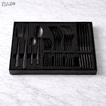 Set tacamuri 24 piese inox premium RAZO, Design elegant, pentru masa zilnica si festiva, Negru