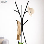Cuier haine RAZO, Otel de carbon, Lemn natural, 9 agatatori rezistente, Suport superior pentru accesorii, Design modern, Stabilitate 45 kg, 180x45 cm, Negru