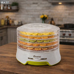 Deshidrator alimente RAZO Casena, 240W, 5 tavi transparente, 8 programe presetate, Termostat reglabil 35–70°C, Uscare uniforma pentru fructe, legume, ciuperci, ierburi aromatice, plante medicinale, Protectie la supraincalzire