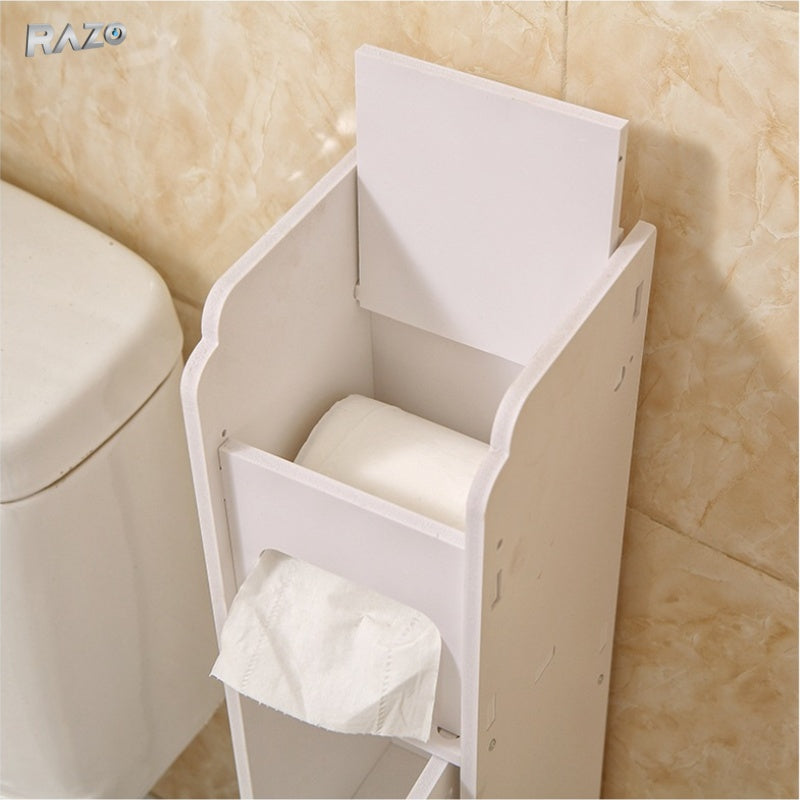 Dulap depozitare baie RAZO, Design vertical multifunctional, 2 usi, Rezistent la umezeala, Ideal pentru produse igiena, detergenti, 81 x 17 x 17 cm, Alb