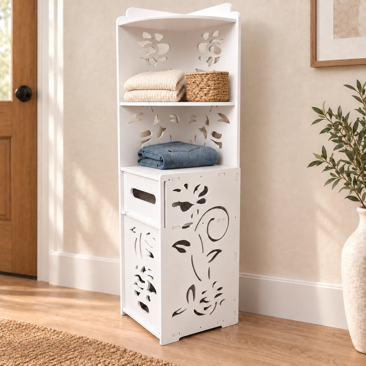 Dulap vertical cu 2 polițe și 1 sertar, 90 × 24 × 24 cm, alb