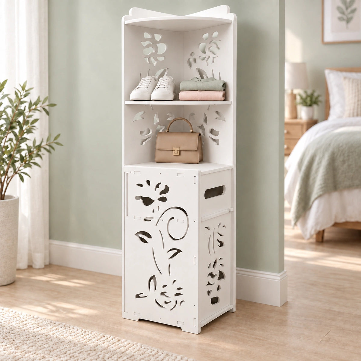 Dulap vertical cu 2 polițe și 1 sertar, 90 × 24 × 24 cm, alb