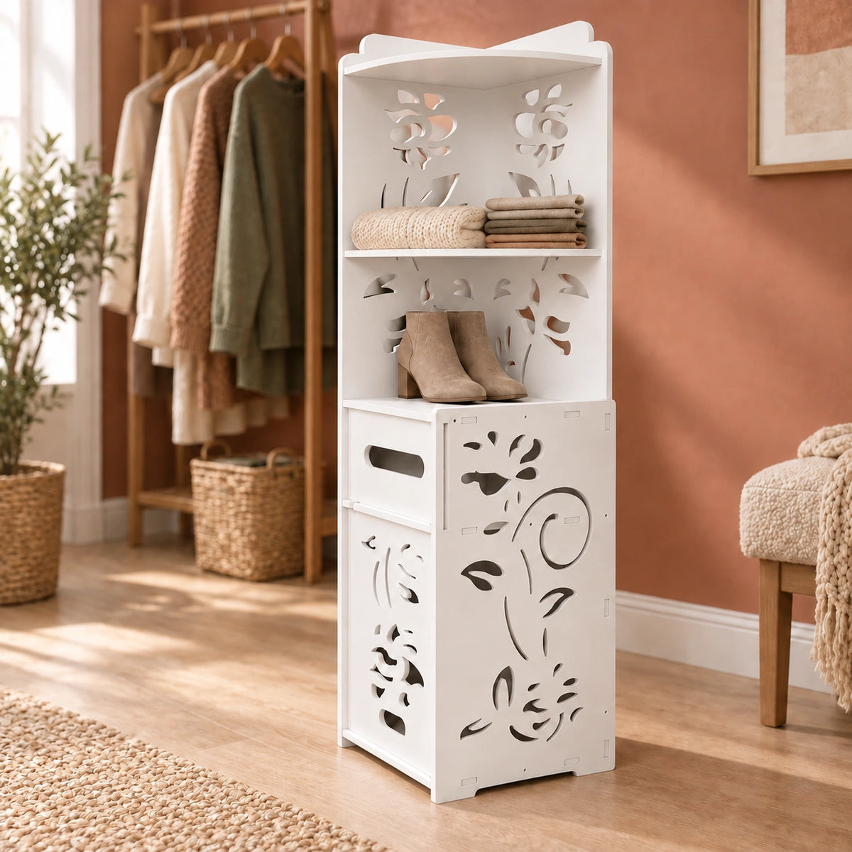 Dulap vertical cu 2 polițe și 1 sertar, 90 × 24 × 24 cm, alb