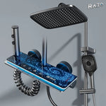 Sistem de duș termostatic din aluminiu, cu afișaj digital, panou Galaxy și cap dreptunghiular, gri - imagine produs 1