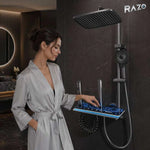 Sistem de duș termostatic din aluminiu, cu afișaj digital, panou Galaxy și cap dreptunghiular, gri - imagine produs 2
