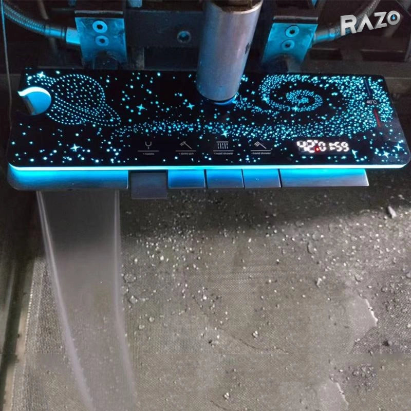 Sistem de duș termostatic din aluminiu, cu afișaj digital, panou Galaxy și cap dreptunghiular, gri - imagine produs 4