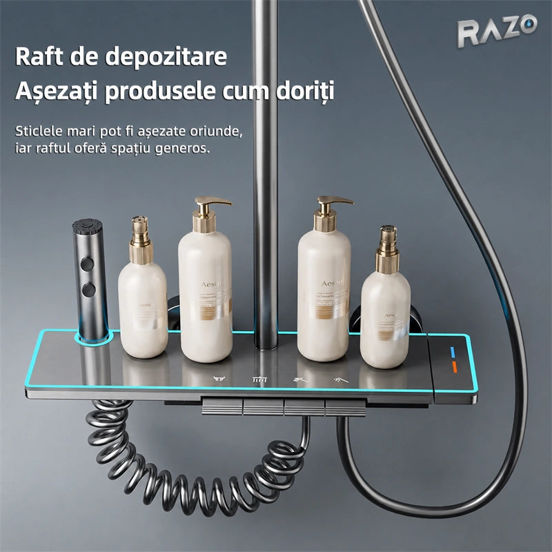 Sistem de duș gri din alamă, cu montare pe perete, model YP-H055
