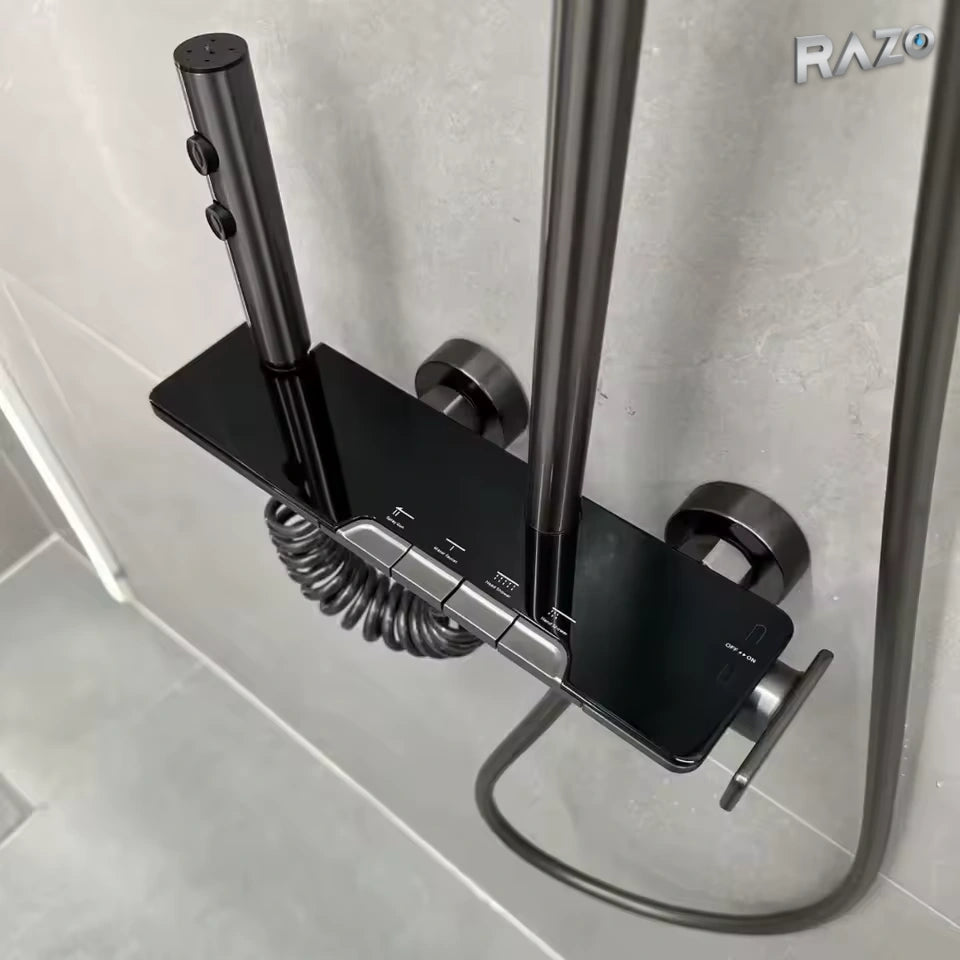 Sistem de duș modern din alamă, cu montaj pe perete și cinci tipuri de jet - imagine produs 1