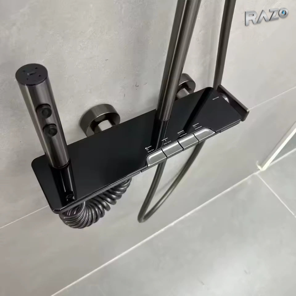 Sistem de duș modern din alamă, cu montaj pe perete și cinci tipuri de jet - imagine produs 2