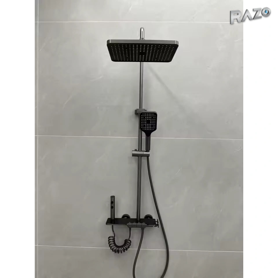 Sistem de duș modern din alamă, cu montaj pe perete și cinci tipuri de jet - imagine produs 5