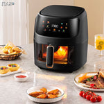 Friteuza aer cald RAZO 8 litri, 2400W, Cos sticla securizata 360°, Gatire fara ulei, 8 programe inteligente, Ecran tactil LED, Temperatura pana la 240°C, Oprire automata, Negru