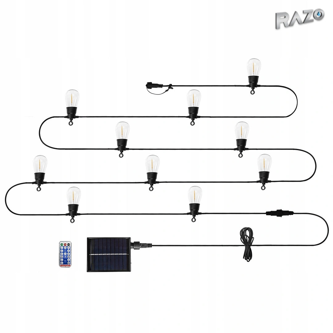 Ghirlandă solară NEO TOOLS 99-116, 6,5 m, cu 10 becuri LED filament și telecomandă - imagine produs 1