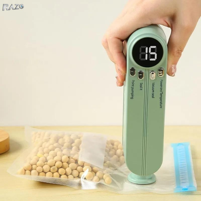 Kit compact RAZO de sigilare, Vidare, Afișaj digital LED, Alimentare USB 5V, Putere 10W, Sigilare automata pentru pungi reutilizabile, Conservare eficient carne, legume, fructe, Design portabil, Verde