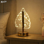 Lampa decorativa RAZO in forma de frunza, LED 3 culori, Touch dimabil, Reincarcabila USB, Baza aurie eleganta
