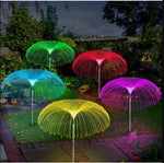 Lampa solara tip meduza cu fibra optica RGB, iluminare decorativa multicolora pentru exterior, design modern si efect vizual spectaculos