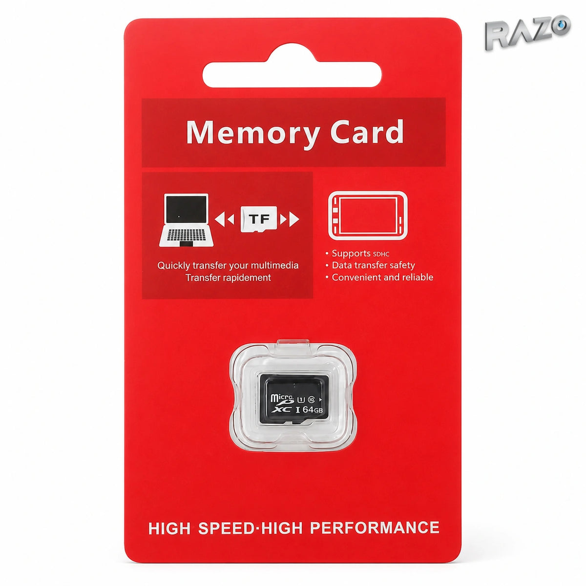 Card de memorie microSD/TF 64 GB în ambalaj roșu - imagine produs 2