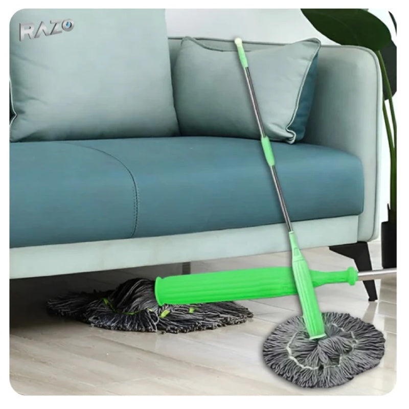 Mop 2 in 1 RAZO, Stoarcere rapida, Rasucire automata, Cap rotativ 360° din microfibra super absorbanta, Maner reglabil 96–134 cm