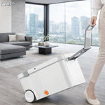 Mop rotativ 360° RAZO, Galeata din otel inoxidabil, 2 roti, Storcator centrifuga, 4 lavete din microfibra incluse, Sistem de evacuare apa, Alb-gri