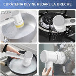 Perie rotativa electrica RAZO GlowClean Magic Brush, Aparat curatare baie, bucatarie, 3 accesorii interschimbabile, Compacta si ergonomica, Functionare cu 4 baterii AA
