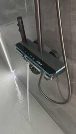 Set dus modern cu afisaj digital si stelute albastre RAZO, functie ploaie, LED, Para dus, Presiune ridicata, Montare pe perete