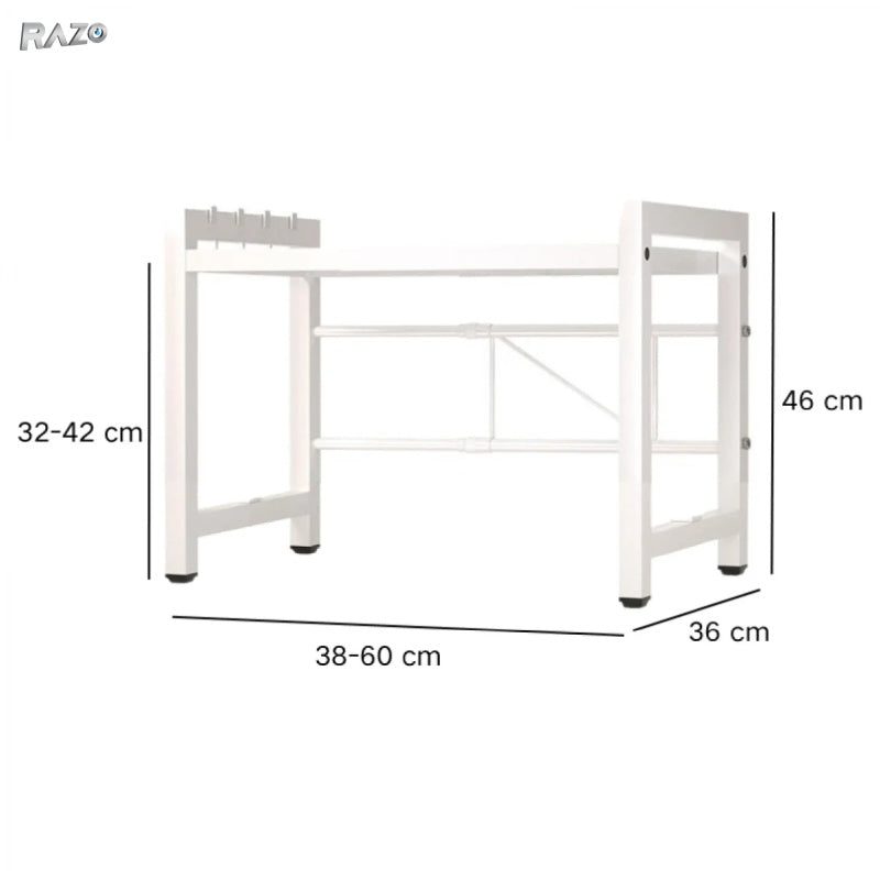 Raft de bucatarie extensibil RAZO, Pentru cuptor cu microunde, Metal durabil, Lungime, Inaltime reglabile, Alb