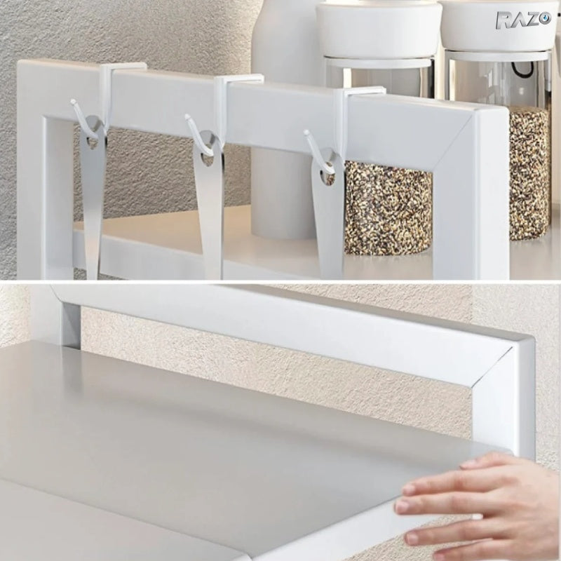 Raft de bucatarie extensibil RAZO, Pentru cuptor cu microunde, Metal durabil, Lungime, Inaltime reglabile, Alb