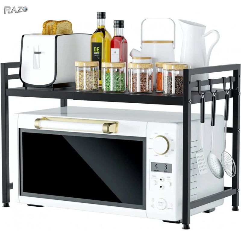 Raft de bucatarie extensibil RAZO, Pentru cuptor cu microunde, Metal durabil, Lungime, Inaltime reglabile, Negru