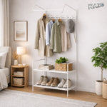 Raft pentru haine si pantofi 2 in 1 RAZO, Suport metalic pliabil, Bara pentru umerase, Polita pantofi, 166x60x32 cm, Alb
