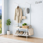 Raft pentru haine si pantofi 2 in 1 RAZO, Suport metalic pliabil, Bara pentru umerase, Polita pantofi, 166x60x32 cm, Alb