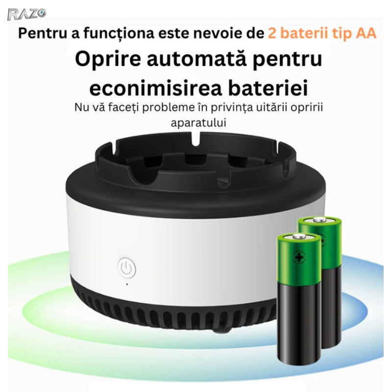 Scrumiera electrica RAZO, Aspiratie directa, Absorbtie automata a fumului, Neutralizare mirosuri, Design compact, Alb