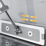Set mop plat RAZO cu galeata pliabila, 8L, Roti, Sistem stoarcere eficient, 4 lavete microfibra reutilizabile incluse, Design compact