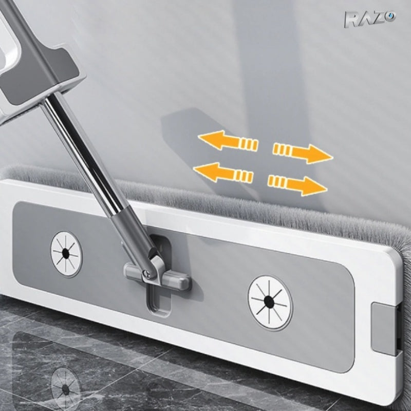 Set mop plat RAZO cu galeata pliabila, 8L, Roti, Sistem stoarcere eficient, 4 lavete microfibra reutilizabile incluse, Design compact