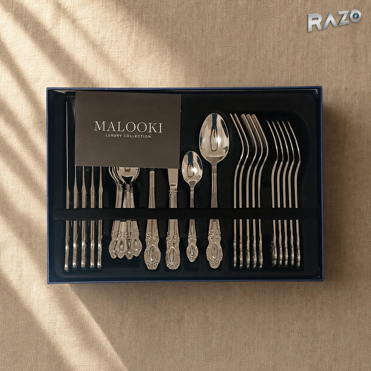 Set de tacâmuri din inox, 24 de piese, finisaj argintiu ornamentat - imagine produs 4