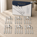 Set de tacâmuri din inox, 24 de piese, finisaj argintiu ornamentat - imagine produs 5