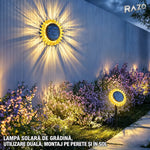 Lampă solară LED floarea-soarelui 2 în 1, IP65, pentru perete și sol, lumină galbenă