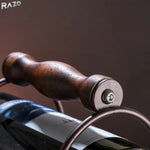 Suport 6 sticle de vin RAZO, Design modern, Maner pentru transport, Raft depozitare vin, Lemn natural-otel, 30x16.5x33 cm