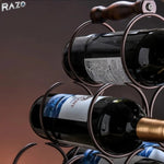 Suport 6 sticle de vin RAZO, Design modern, Maner pentru transport, Raft depozitare vin, Lemn natural-otel, 30x16.5x33 cm