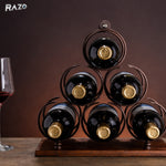 Suport 6 sticle de vin RAZO, Design modern, Maner pentru transport, Raft depozitare vin, Lemn natural-otel, 30x16.5x33 cm