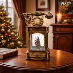 Telefon antic decorativ de Craciun RAZO cu muzica, iluminare LED si efect de zapada in miscare, scena cu om de zapada si brad, alimentare USB sau baterii
