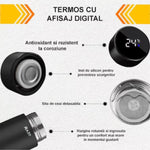 Termos RAZO cu LED, Afisaj digital temperatura, Cana termos inteligenta, 500 ml, Otel inoxidabil, Etansa, Izolatie vacuum 360°, 12h cald/rece, Ideal pentru cafea, ceai si apa