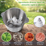 Tocator electric profesional RAZO, 1000W, Bol inox 3L, 4 lame inox, 2 niveluri, 3 viteze, Ideal pentru carne, legume, fructe, ceapa, nuci