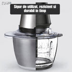 Tocator electric profesional RAZO, 1000W, Bol inox 3L, 4 lame inox, 2 niveluri, 3 viteze, Ideal pentru carne, legume, fructe, ceapa, nuci