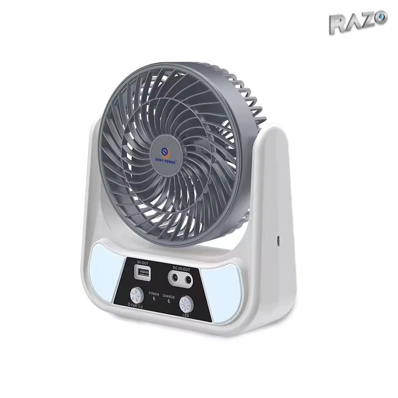 Ventilator solar reîncărcabil de 6 inch cu iluminare LED și ieșire USB - imagine produs 1